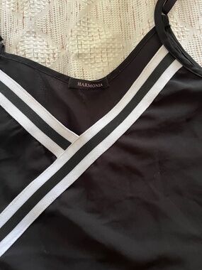 Harmonia Black Sleeveless Blouse with White and Black Trim